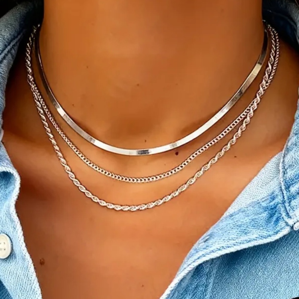 Silver Necklace Stacking Set